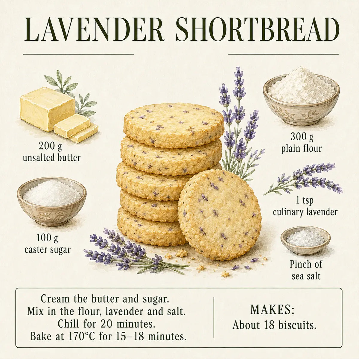 Lavender Shortbread Recipe botanical recipe illustration