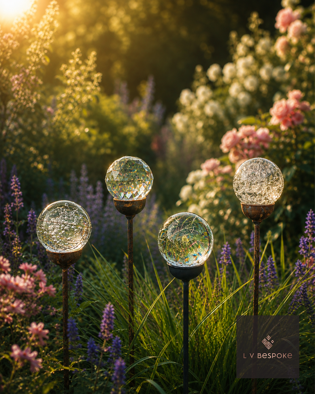 Mixed Finish Glass Orb Garden Stake
