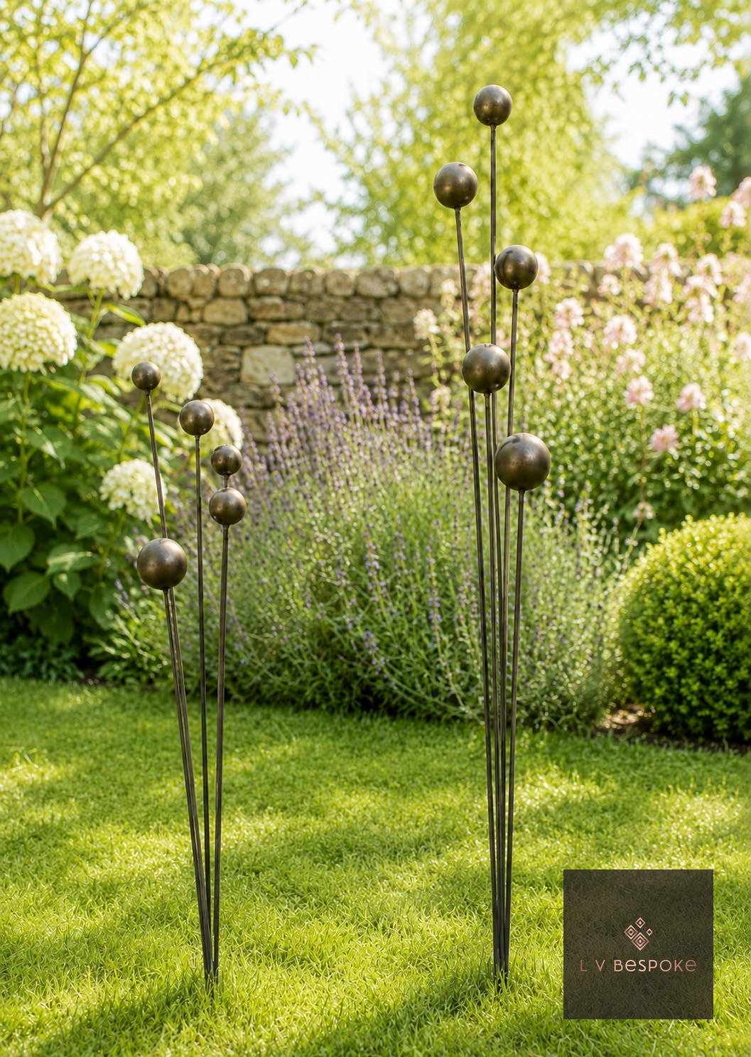 Cluster of 5 Balls or Cups Garden Stakes