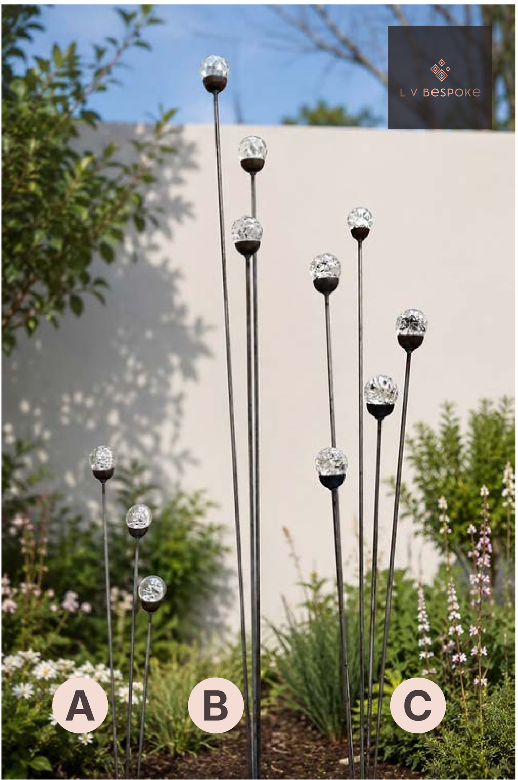 Cluster of 3 Glass Orb Garden Stakes