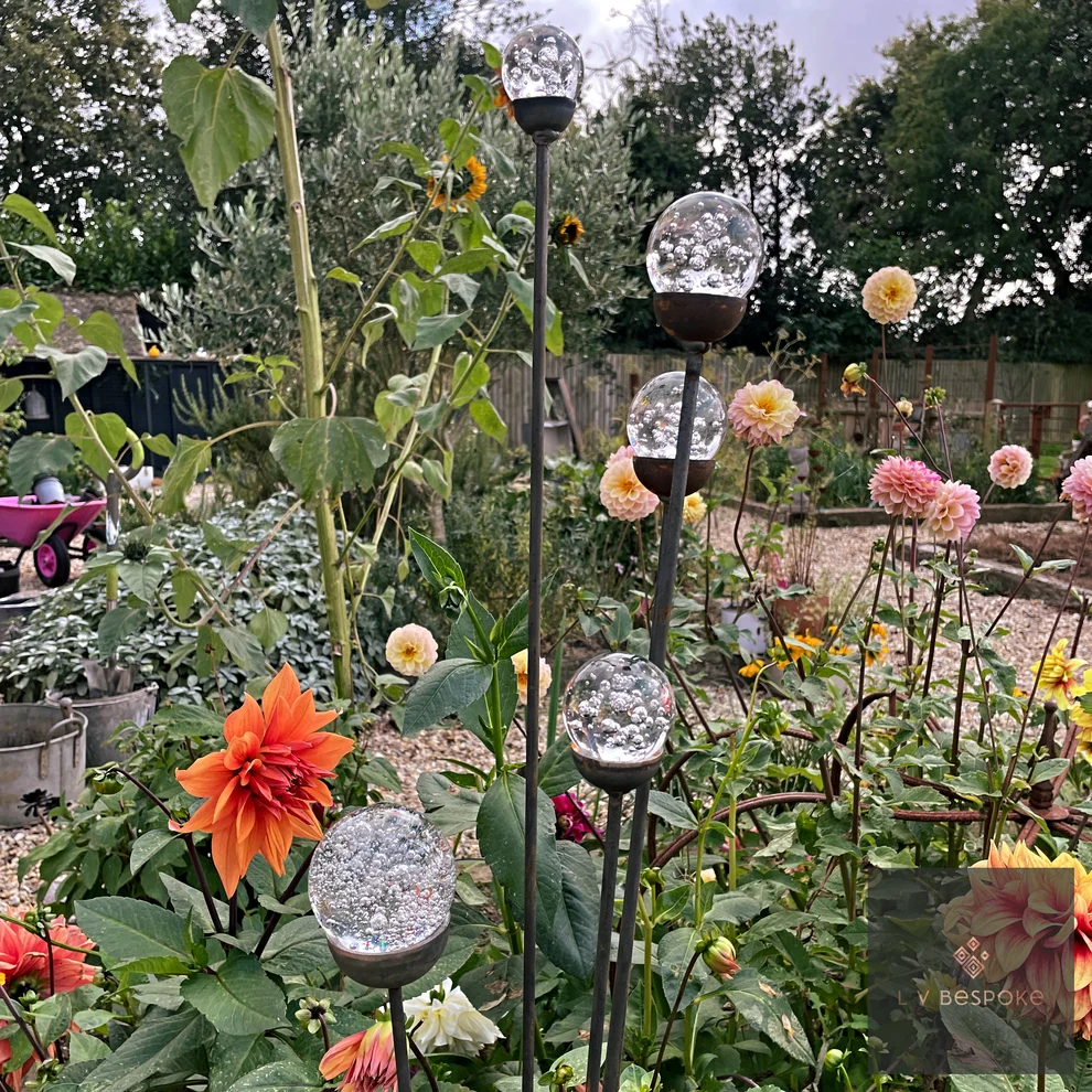 Cluster of 5 Glass Orb Garden Stakes