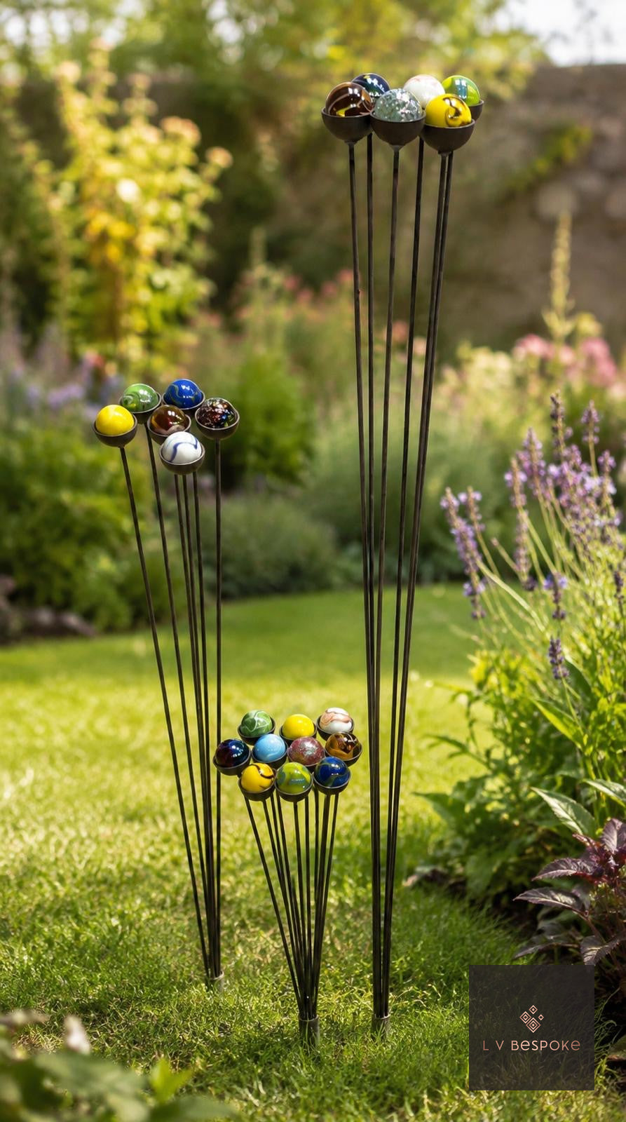 Cluster of 5 Marble Garden Stakes